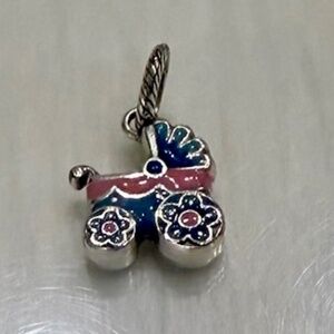 🆕👼 Brighton Silver Baby Carriage Charm in Blue and Pink Enamel